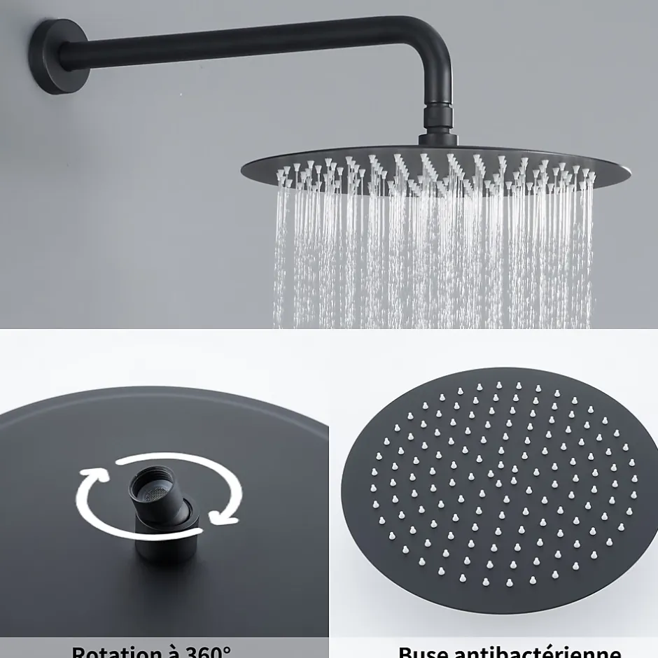 Homelody Encastré Ensemble de Douche Thermostatique Colonne de Douche Noir Système de douche Corps en Laiton* Colonne De Douche Encastrable