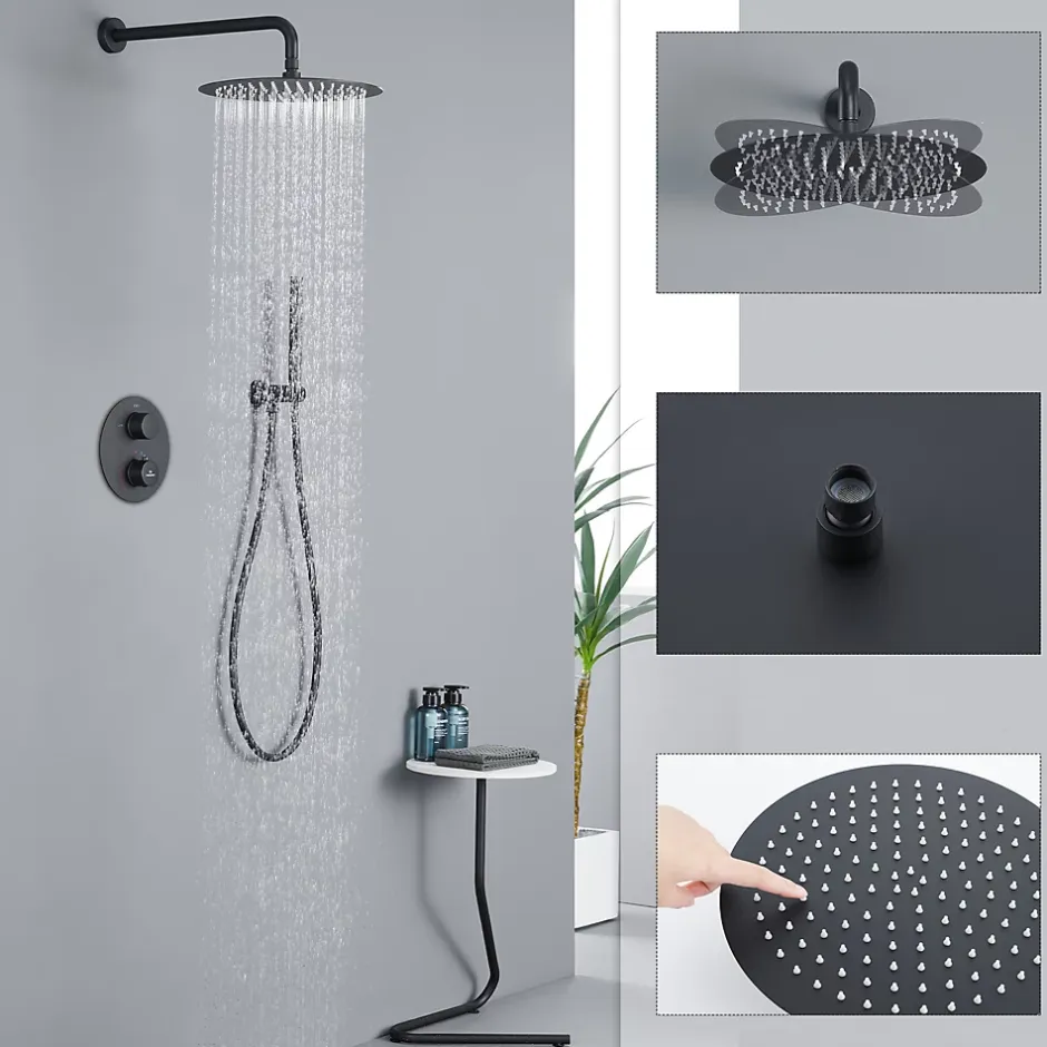 Homelody Encastré Ensemble de Douche Thermostatique Colonne de Douche Noir Système de douche Corps en Laiton* Colonne De Douche Encastrable