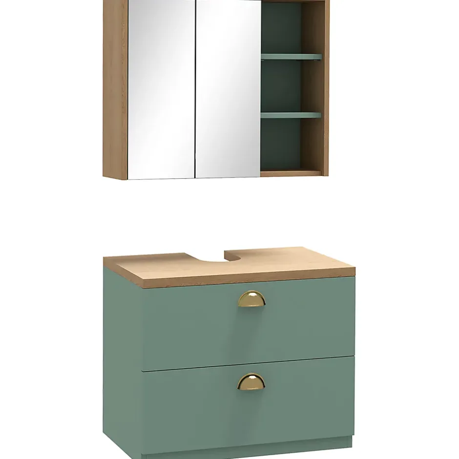 kleankin Ensemble 2 meubles salle de bain - meuble sous-vasque suspendu, armoire murale miroir - aspect bois clair vert