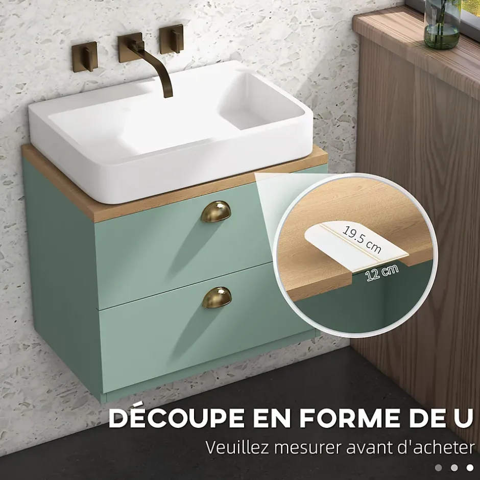 kleankin Ensemble 2 meubles salle de bain - meuble sous-vasque suspendu, armoire murale miroir - aspect bois clair vert