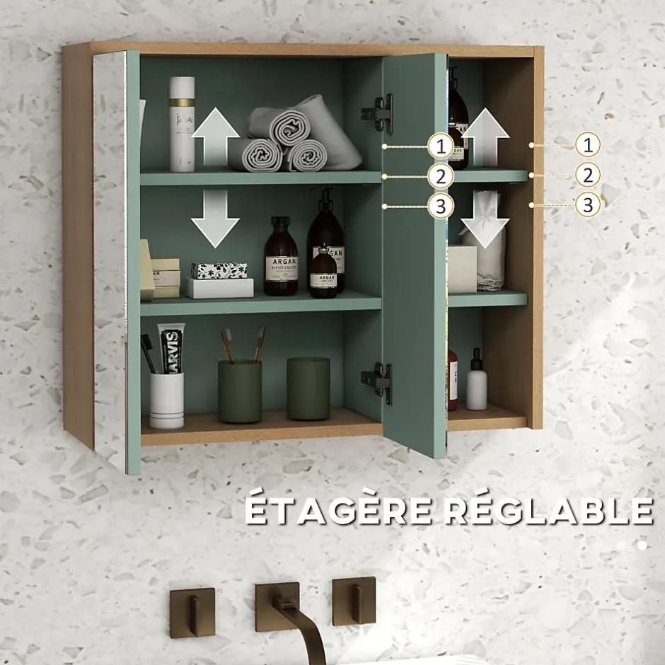 kleankin Ensemble 2 meubles salle de bain - meuble sous-vasque suspendu, armoire murale miroir - aspect bois clair vert