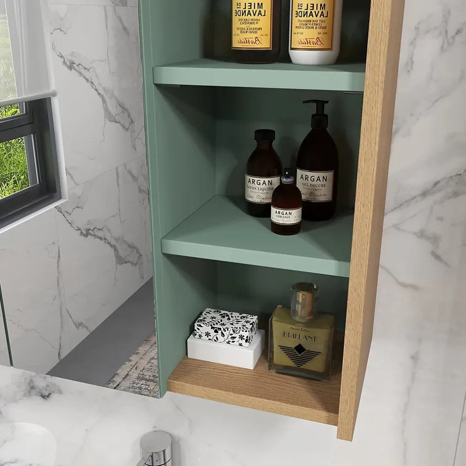 kleankin Ensemble 2 meubles salle de bain - meuble sous-vasque suspendu, armoire murale miroir - aspect bois clair vert