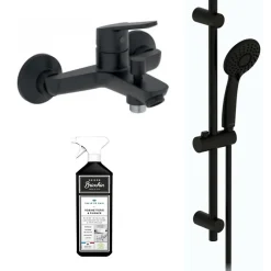 Jacob Delafon Ensemble bain douche avec mitigeur mécanique mural Aimé noir + nettoyant