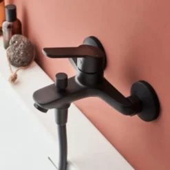 Jacob Delafon Ensemble bain douche avec mitigeur mécanique mural Aimé noir + nettoyant