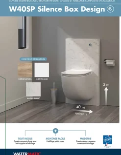 Watermatic Ensemble bâti-support+habillage couleur marbre blanc +Sanibroyeur+cuvette+abattant W40 Silence PMR norme handicapés* Wc Chimique Et Broyeur