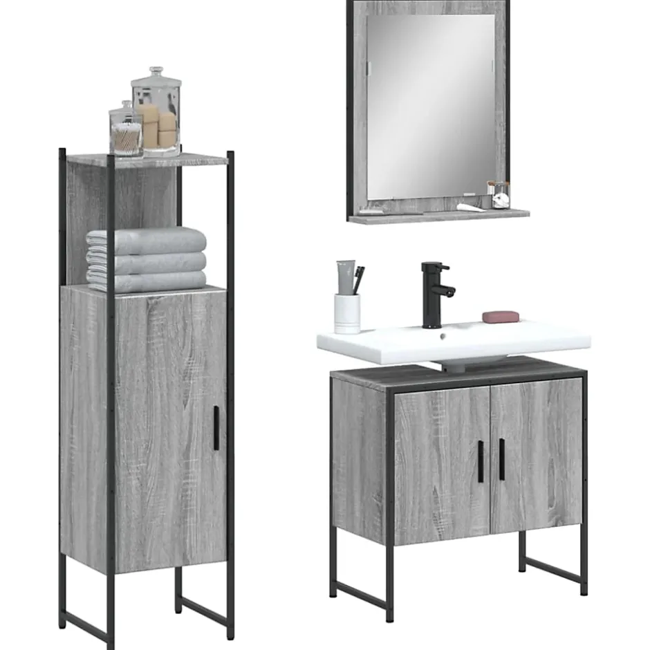 Vidaxl Ensemble d'armoires de salle de bain 3 pcs sonoma gris