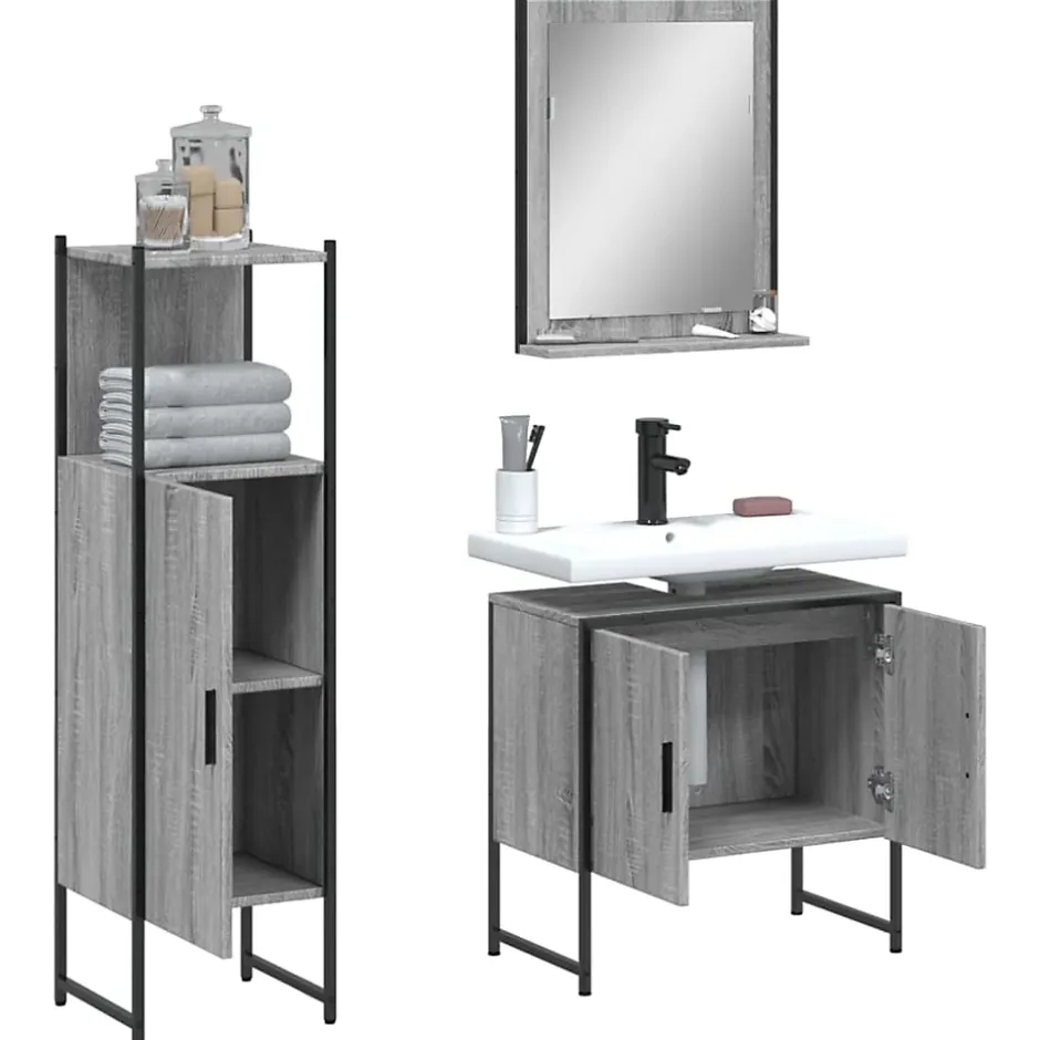 Vidaxl Ensemble d'armoires de salle de bain 3 pcs sonoma gris