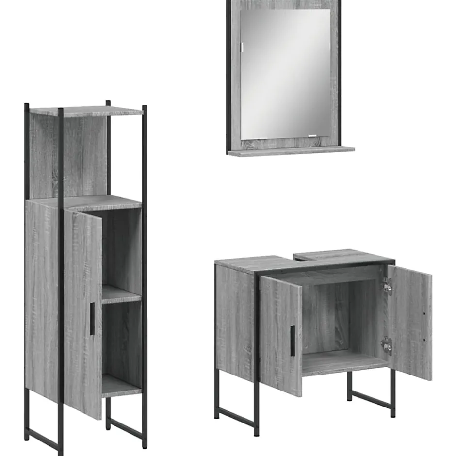 Vidaxl Ensemble d'armoires de salle de bain 3 pcs sonoma gris