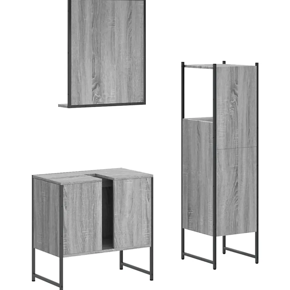 Vidaxl Ensemble d'armoires de salle de bain 3 pcs sonoma gris