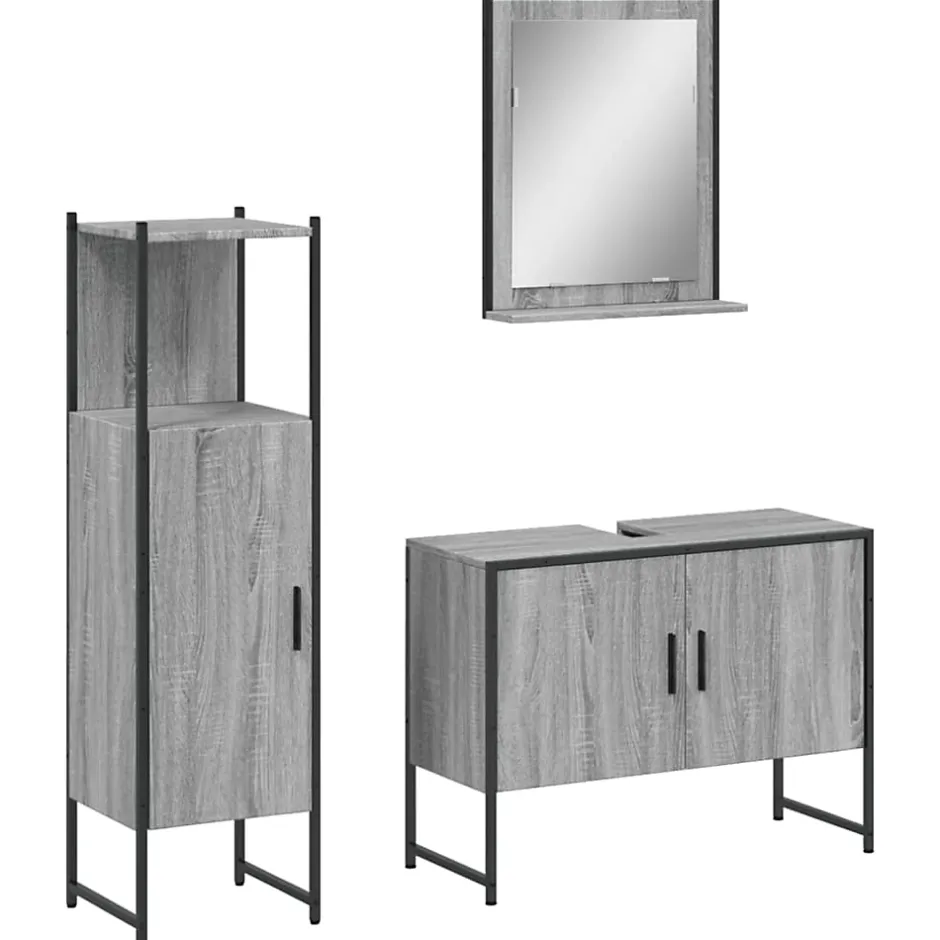 Vidaxl Ensemble d'armoires de salle de bain 3 pcs sonoma gris