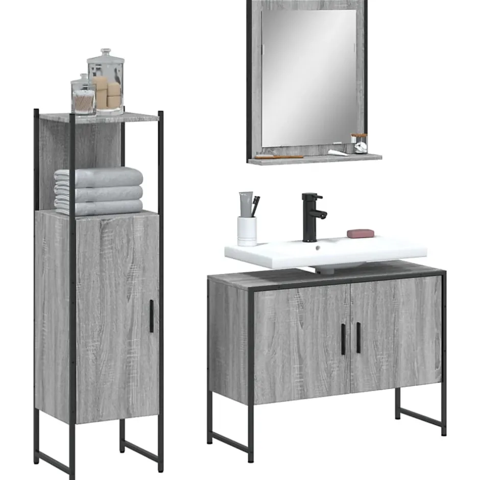 Vidaxl Ensemble d'armoires de salle de bain 3 pcs sonoma gris