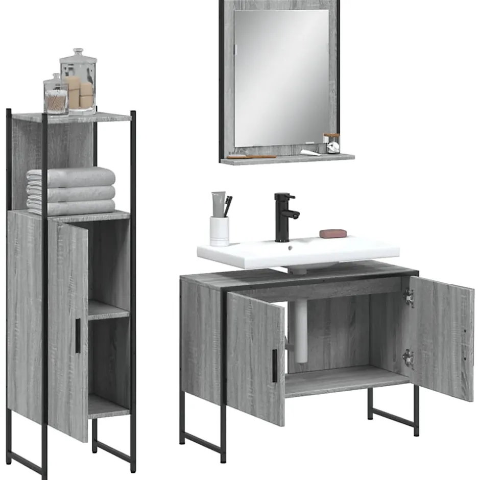 Vidaxl Ensemble d'armoires de salle de bain 3 pcs sonoma gris