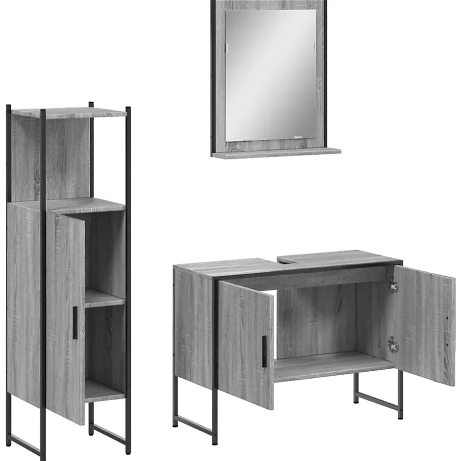 Vidaxl Ensemble d'armoires de salle de bain 3 pcs sonoma gris
