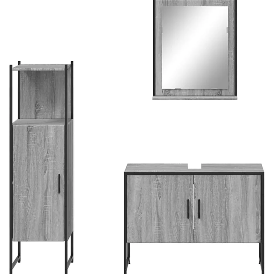 Vidaxl Ensemble d'armoires de salle de bain 3 pcs sonoma gris