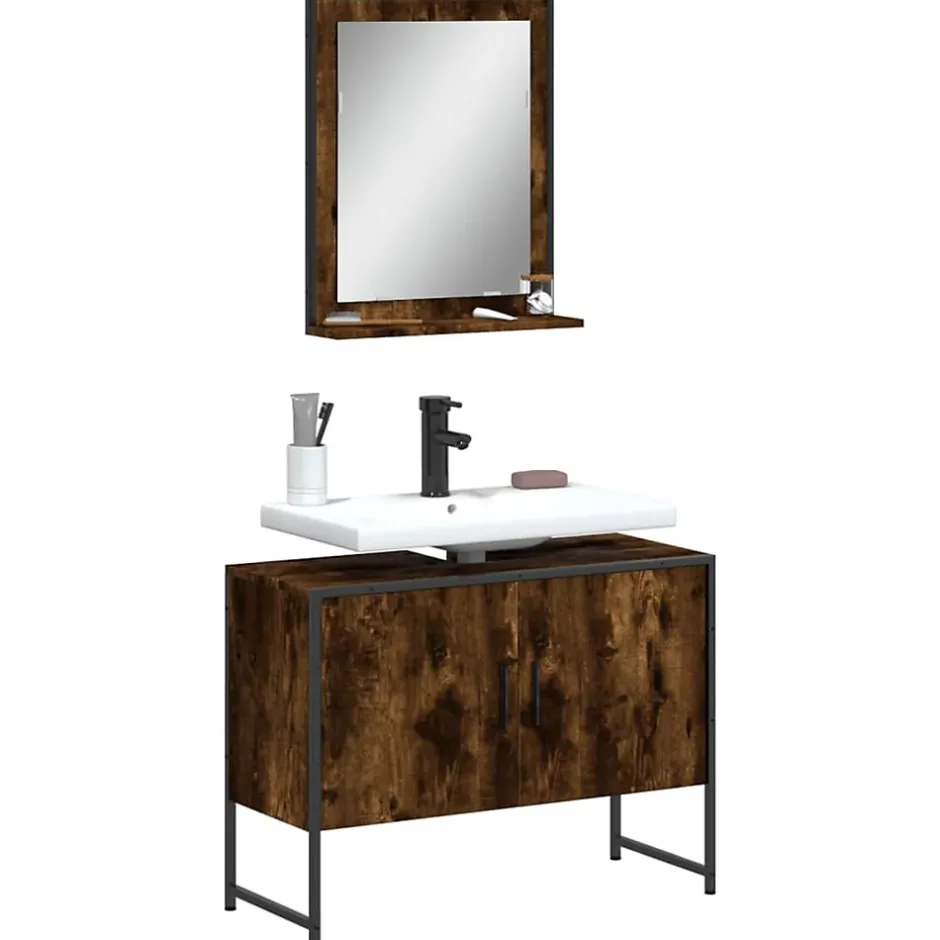 Vidaxl Ensemble d'armoires de salle de bain 2 pcs chêne fumé