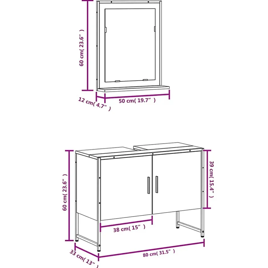 Vidaxl Ensemble d'armoires de salle de bain 2 pcs chêne fumé