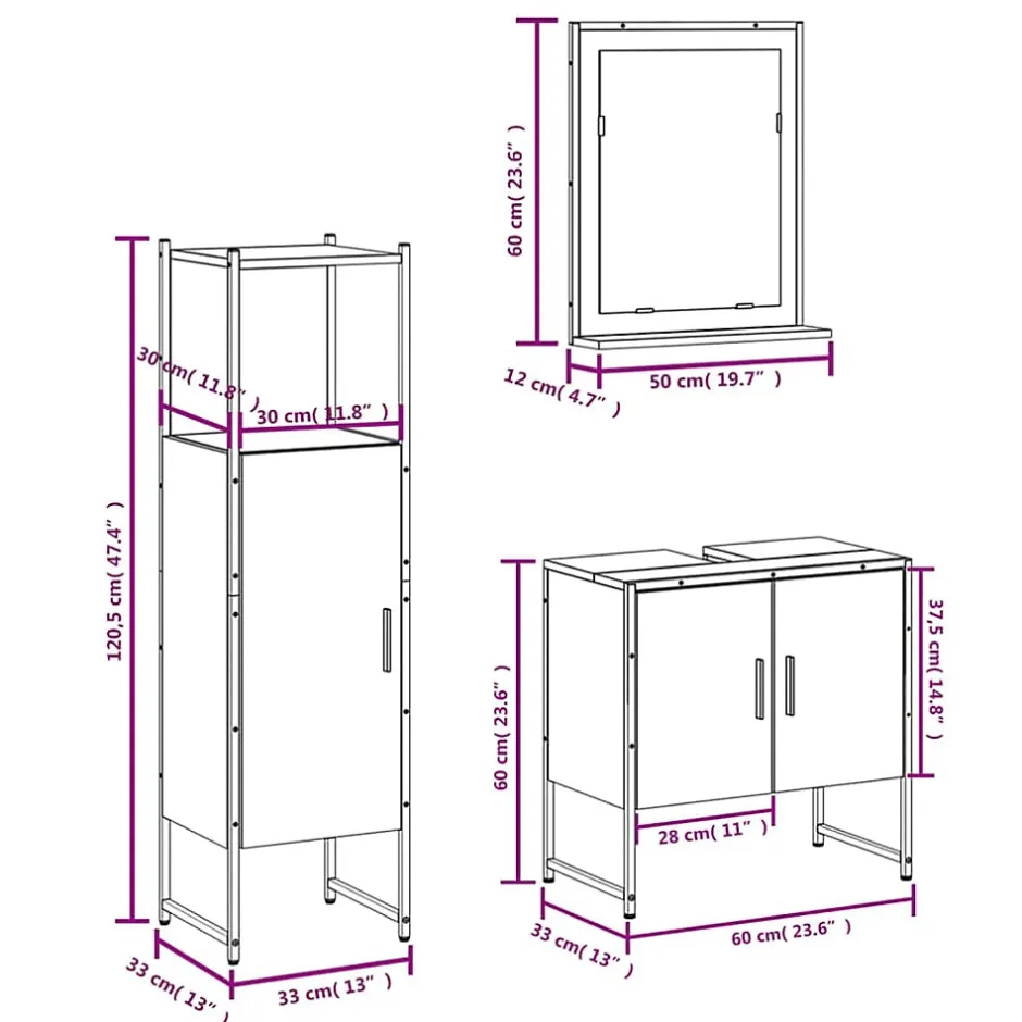 Vidaxl Ensemble d'armoires de salle de bain 3 pcs chêne fumé* Meuble Wc