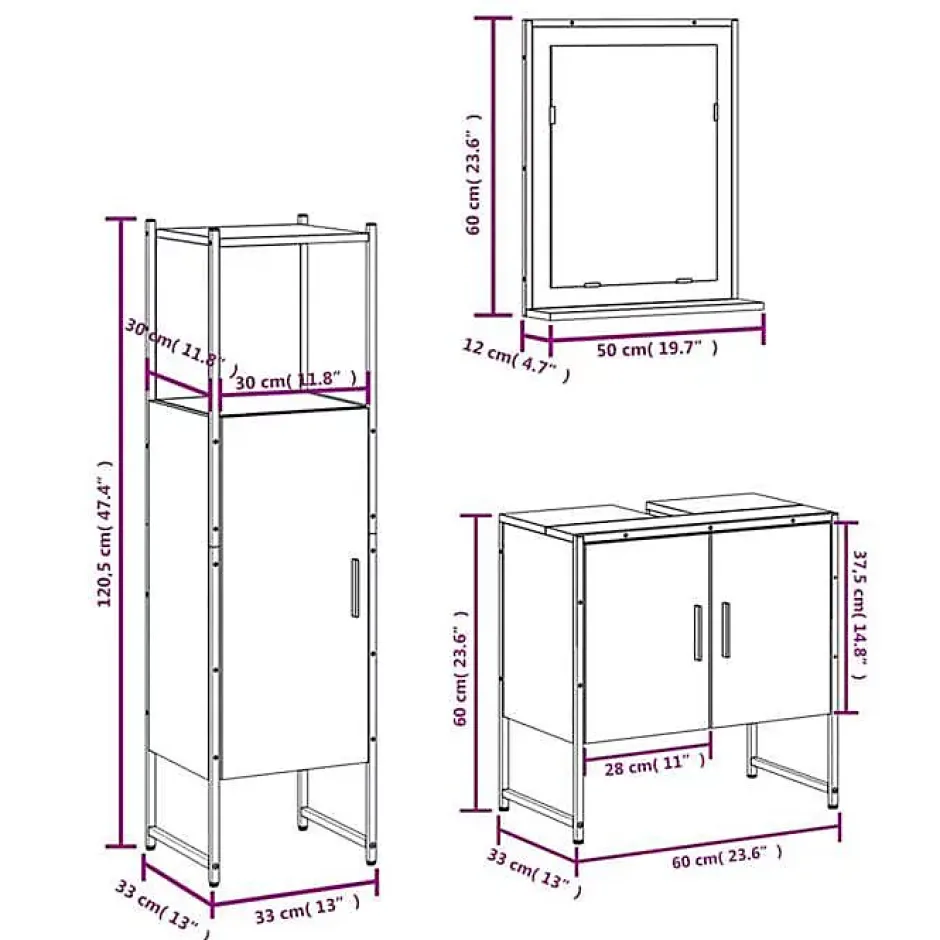 Vidaxl Ensemble d'armoires de salle de bain 3 pcs chêne fumé* Meuble Wc