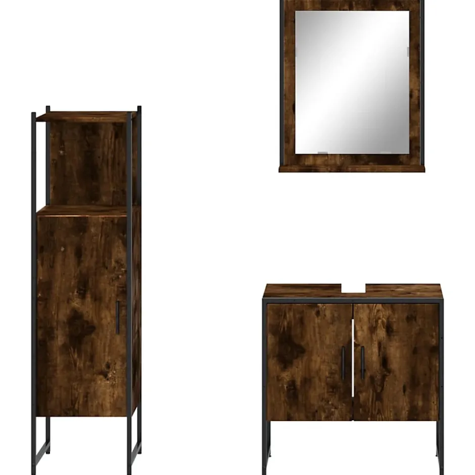 Vidaxl Ensemble d'armoires de salle de bain 3 pcs chêne fumé* Meuble Wc