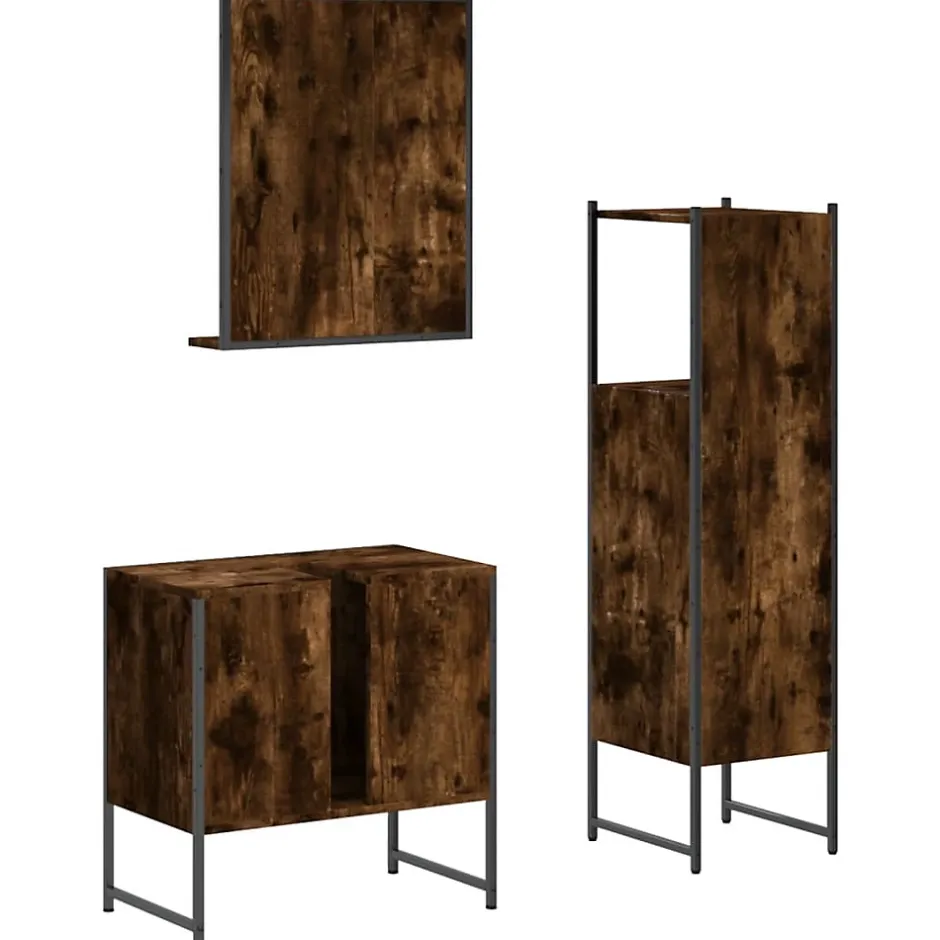 Vidaxl Ensemble d'armoires de salle de bain 3 pcs chêne fumé* Meuble Wc