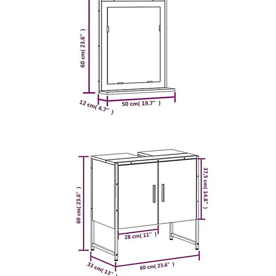 Vidaxl Ensemble d'armoires de salle de bain 2 pcs sonoma gris* Meuble Wc