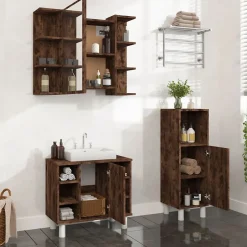 Vidaxl Ensemble d'armoires de salle de bain 3 pcs chêne fumé* Meuble Wc