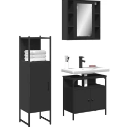 Vidaxl Ensemble d'armoires salle de bain 3 pcs noir bois d'ingénierie