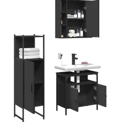 Vidaxl Ensemble d'armoires salle de bain 3 pcs noir bois d'ingénierie
