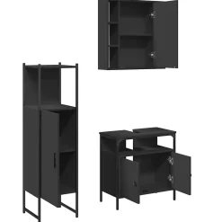 Vidaxl Ensemble d'armoires salle de bain 3 pcs noir bois d'ingénierie