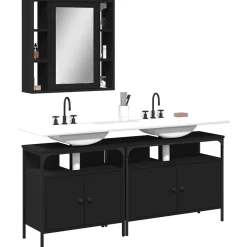 Vidaxl Ensemble d'armoires salle de bain 3 pcs noir bois d'ingénierie* Meuble Wc