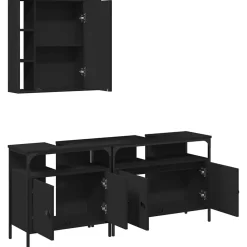 Vidaxl Ensemble d'armoires salle de bain 3 pcs noir bois d'ingénierie* Meuble Wc