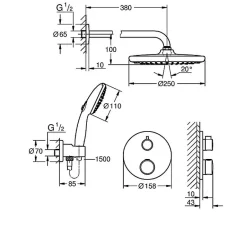 Grohe Ensemble de douche - Grohtherm - - Avec tempesta 250 - 2 jets