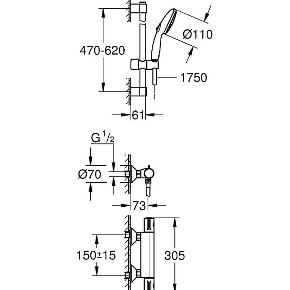 Grohe Ensemble de douche 2 jets avec barre -