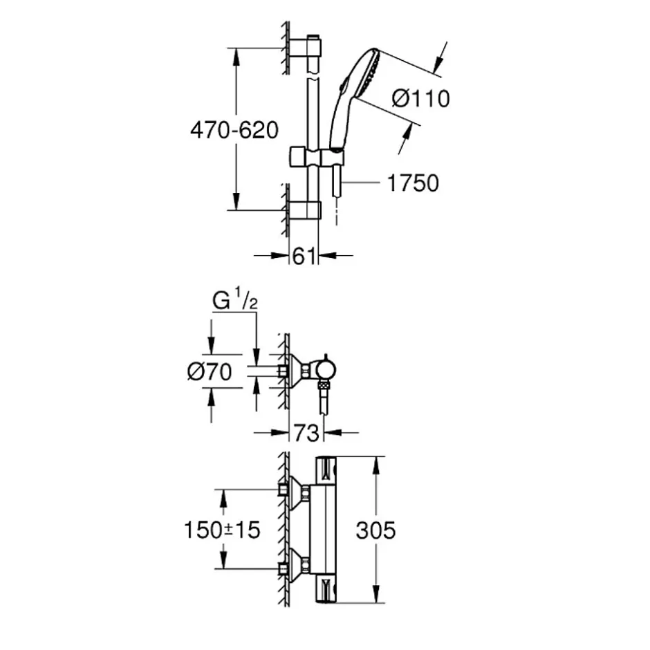 Grohe Ensemble de douche 2 jets avec barre -