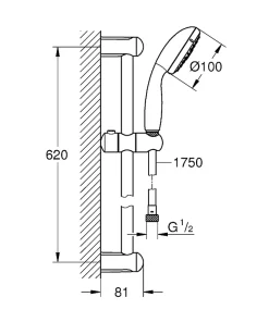 Grohe Ensemble de douche 3 jets TEMPESTA 100 avec barre 600 mm - - 27644001* Pommeau De Douche, Flexible Et Barre De Douche