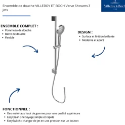 Villeroy & Boch Ensemble de douche 3 jets VILLEROY ET BOCH Verve Showers Or brossé