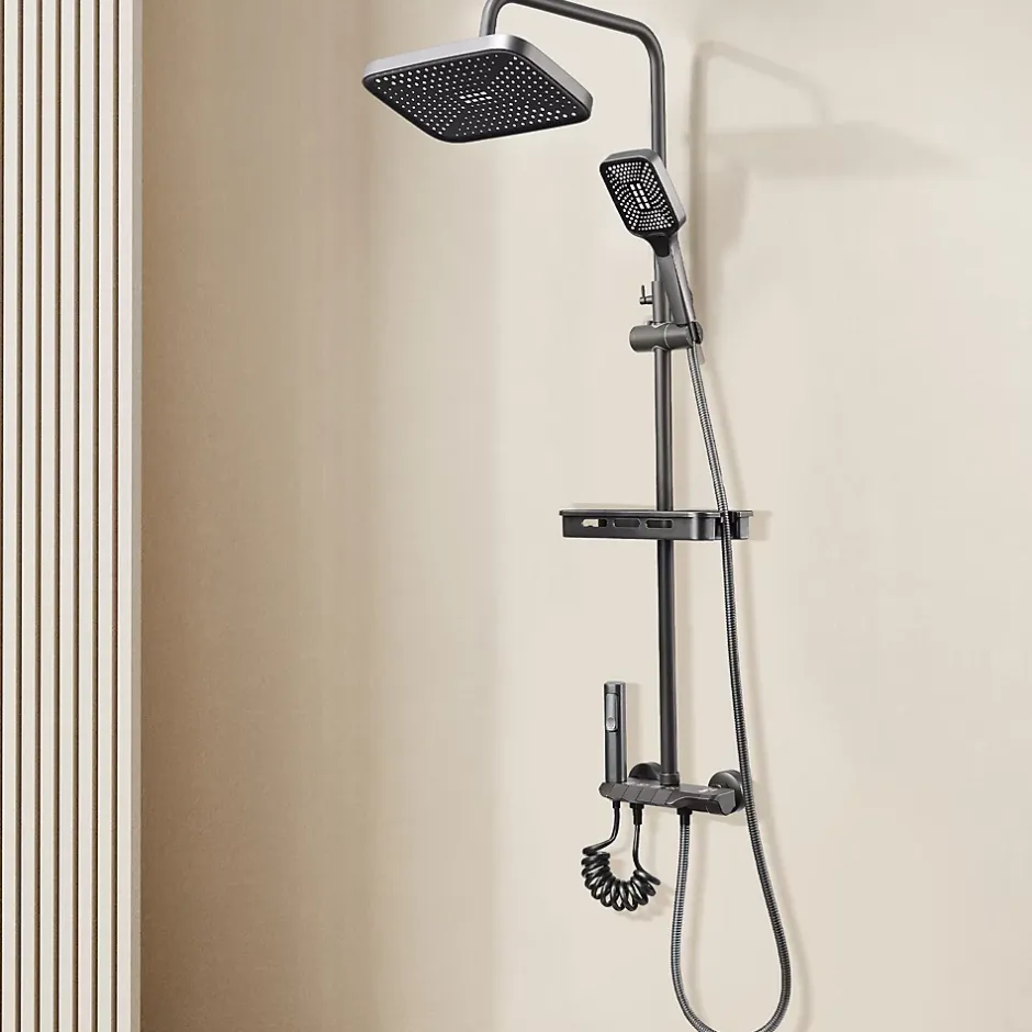ProximaX Ensemble de douche avec mitigeur monocommande, barre de douche réglable et pommeau carré avec robinet* Pommeau De Douche, Flexible Et Barre De Douche