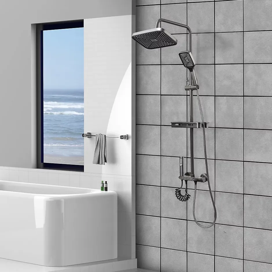 ProximaX Ensemble de douche avec mitigeur monocommande, barre de douche réglable et pommeau carré avec robinet* Pommeau De Douche, Flexible Et Barre De Douche