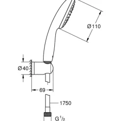 Grohe Ensemble de douche avec pommeau 1 jet Pluie, support et flexible 1,75m - Vitalio Start 110 27944001 - Economie d'eau