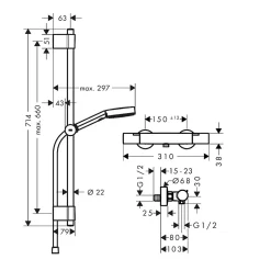 Hansgrohe Ensemble de douche chromé Pulsify Select S* Colonne De Douche Thermostatique