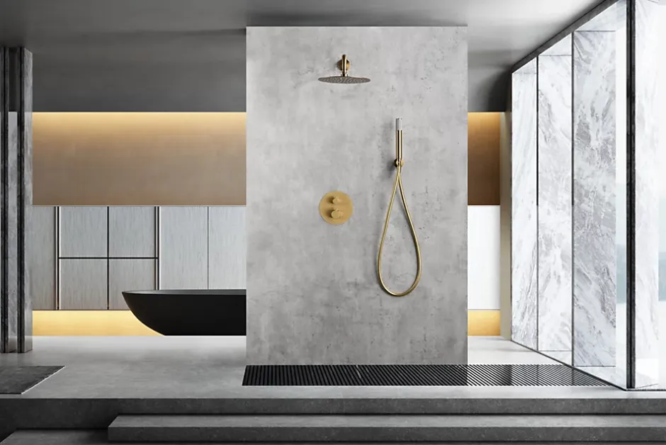 Imex Products Ensemble de douche CURVED à encastrer - Thermostatique Or brosséChroméNoir matCanon de fusilOr brosséOr rose brossé Ensemble enca