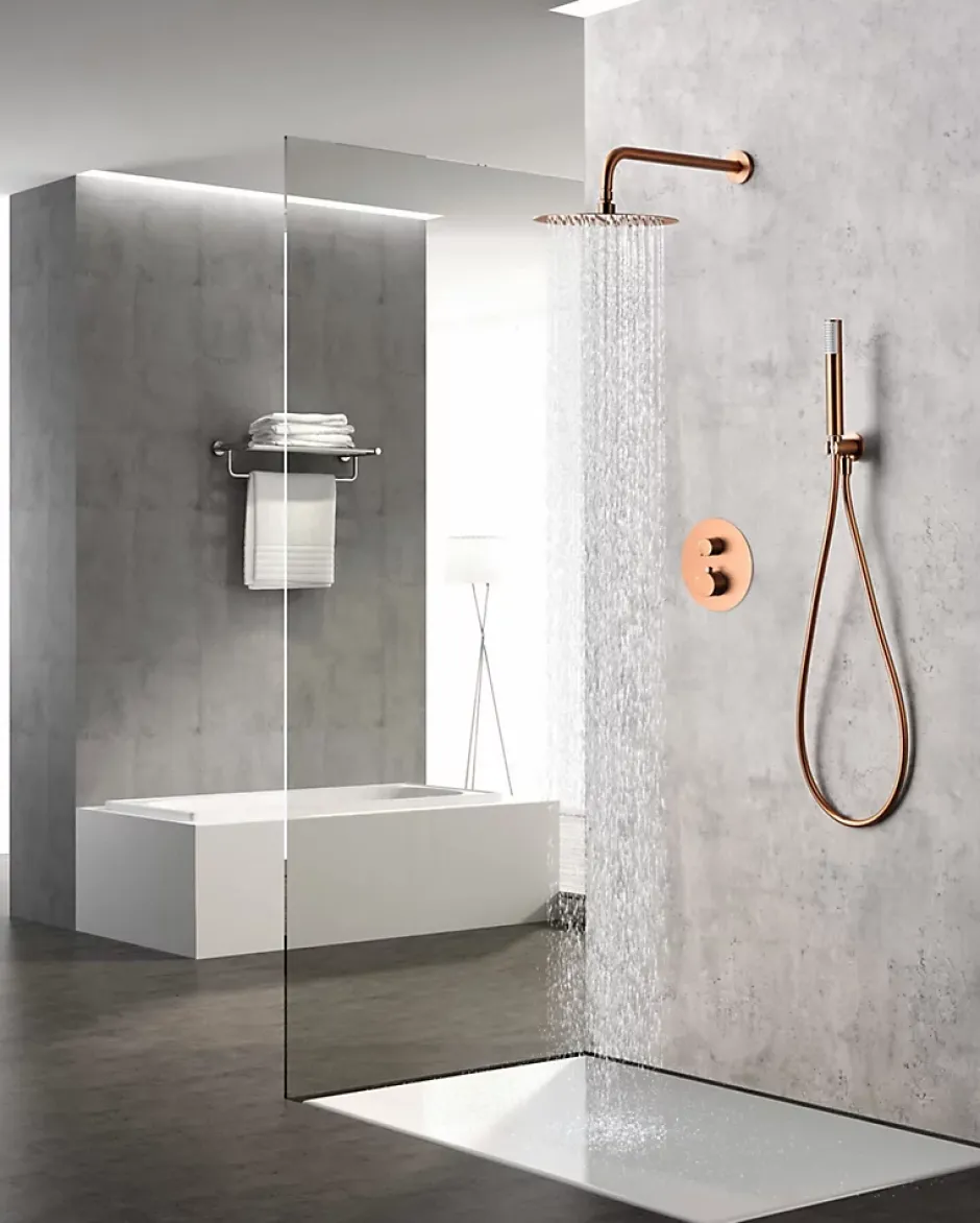 Imex Products Ensemble de douche CURVED à encastrer - Thermostatique Or rose brosséChroméNoir matCanon de fusilOr brosséOr rose brossé Ensemble