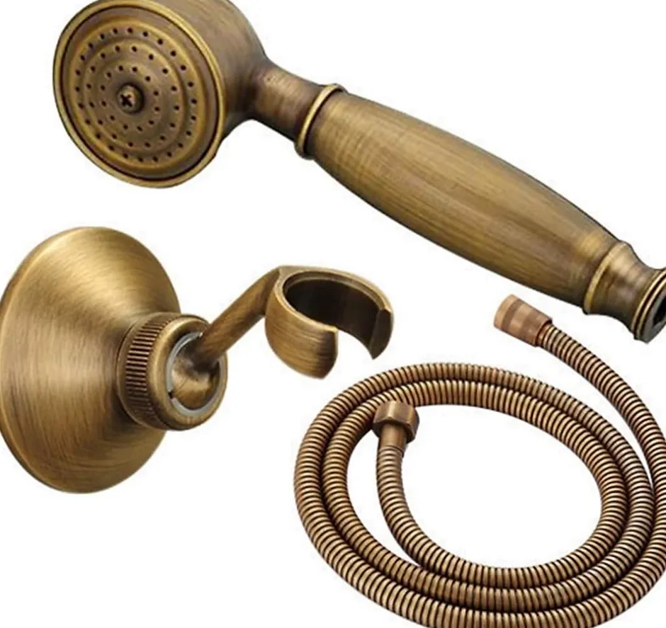 Deko Ensemble de douche en laiton antique avec support de douche et flexible de douche de 1,5 m (ensemble de douche antique)