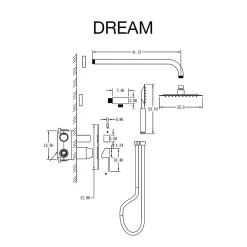 Poalgi Ensemble de douche encastré mécanique 2 voies SKY BATH nickel brossé Inox S304 série DREAM* Colonne De Douche Encastrable