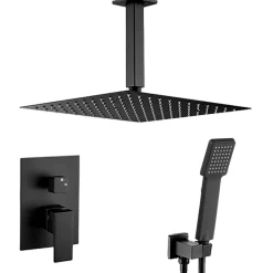 Valaz Ensemble de douche encastre au plafond MILTON noir mat diam 25cm* Robinet De Baignoire