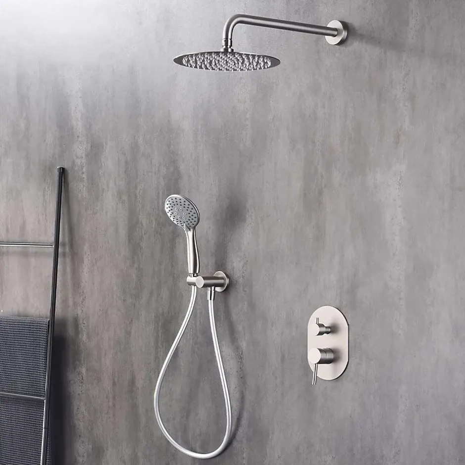 Poalgi Ensemble de douche encastré mécanique 2 voies SKY BATH nickel brossé Inox S304 série SOUL