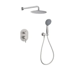 Poalgi Ensemble de douche encastré mécanique 2 voies SKY BATH nickel brossé Inox S304 série SOUL
