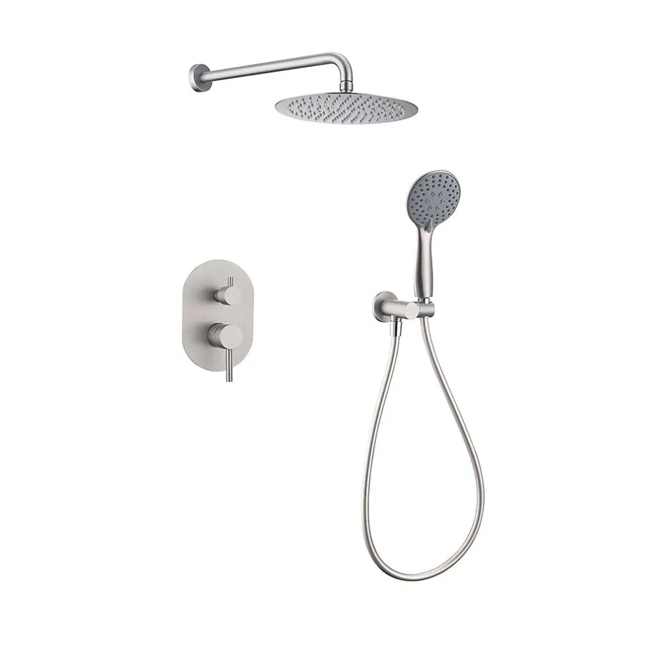 Poalgi Ensemble de douche encastré mécanique 2 voies SKY BATH nickel brossé Inox S304 série SOUL