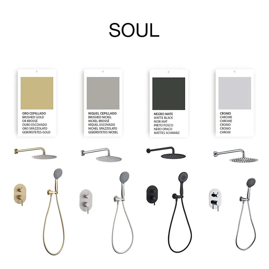 Poalgi Ensemble de douche encastré mécanique 2 voies SKY BATH nickel brossé Inox S304 série SOUL