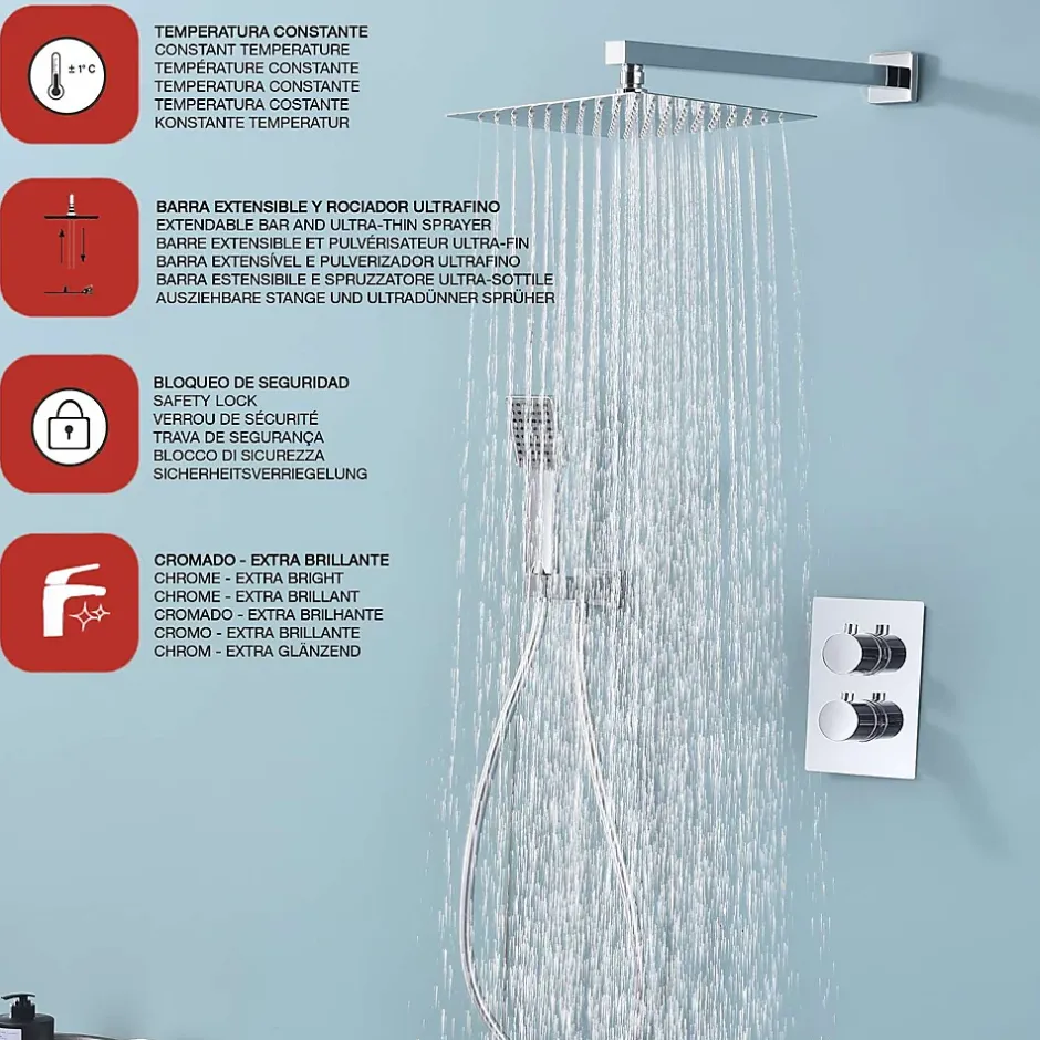 Poalgi Ensemble de douche encastré thermostatique 2 voies SKY BATH chromé série ETERNITY